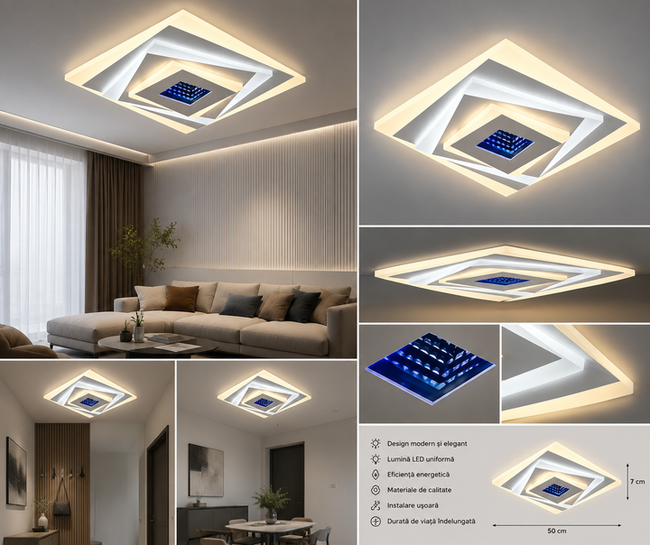 Plafoniera LED Patrata, Model 6040/300D WH, 78W, 300x300 mm