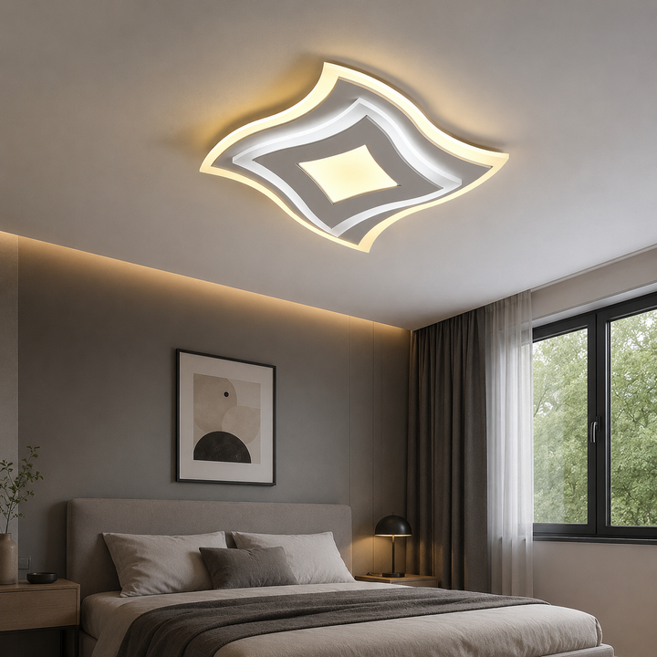 Plafonieră LED 6038A Alb-Crom – 74W, Lumină reglabilă 3000K–6500K