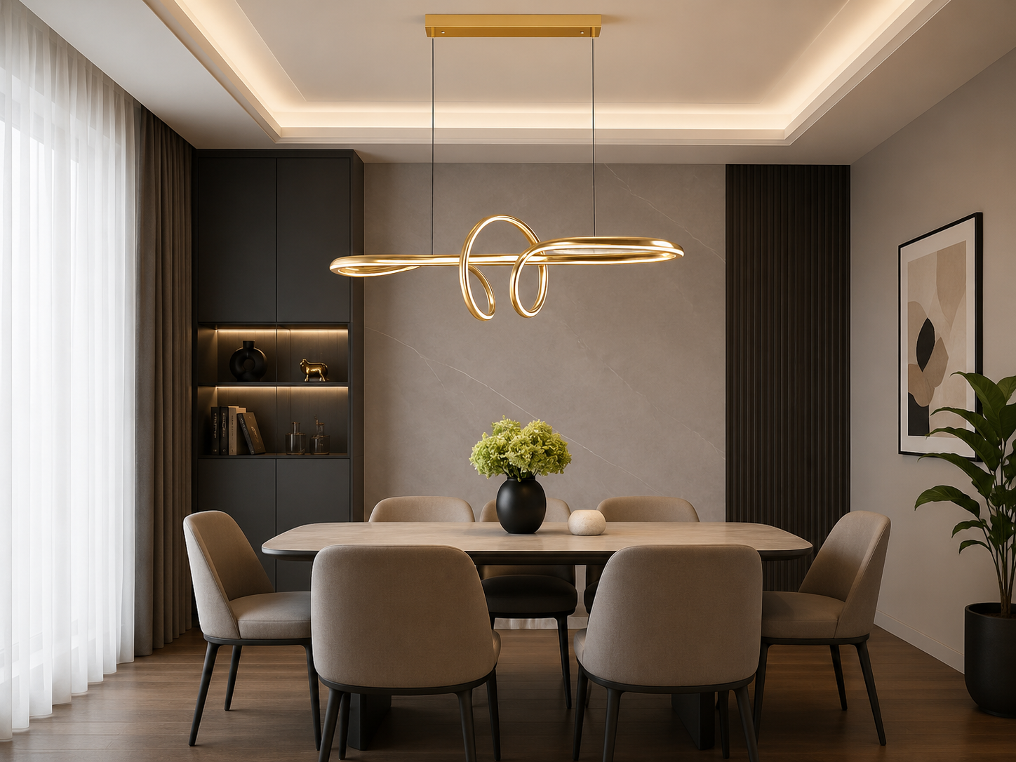Pendul LED elegant 61012/930+280FGD cu lumină reglabilă, telecomandă și finisaj auriu