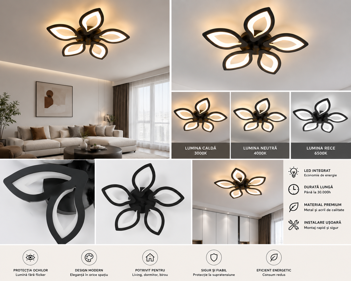 Lustră LED 19250/5BK – 90W, Ø620 mm, 3000–6500K, cu telecomandă