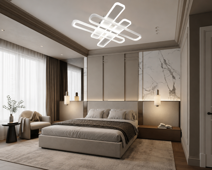 Lustra LED pătrata cu telecomanda, 128 W, 560×560 mm, temperatură reglabilă 2800–6500 K – model 8753/4WH