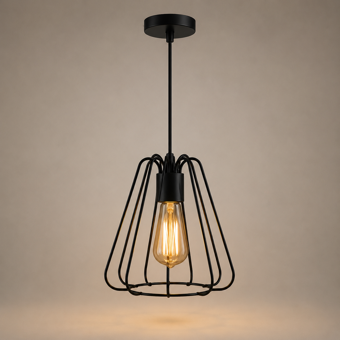 Pendul industrial modern, Ø215×H230 mm, 1xE27 max 60W, structură metalică neagră, fără telecomandă