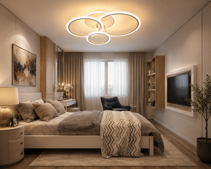 Lustra LED cu telecomanda, model 8888/4 – 4 Inele, 128W, Alb Modern