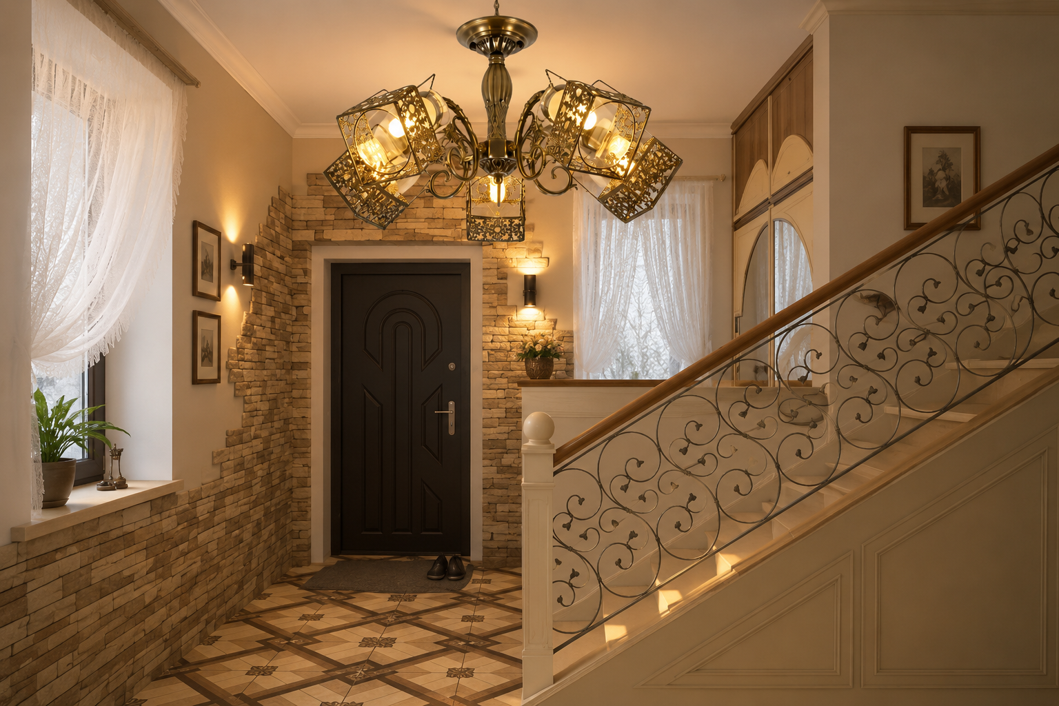 Candelabru  vintage cu 5 brațe, Ø640×H300 mm, suport E27 max 60W, finisaj bronz antic, fără telecomandă