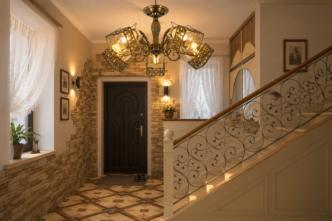 Candelabru  vintage cu 5 brațe, Ø640×H300 mm, suport E27 max 60W, finisaj bronz antic, fără telecomandă