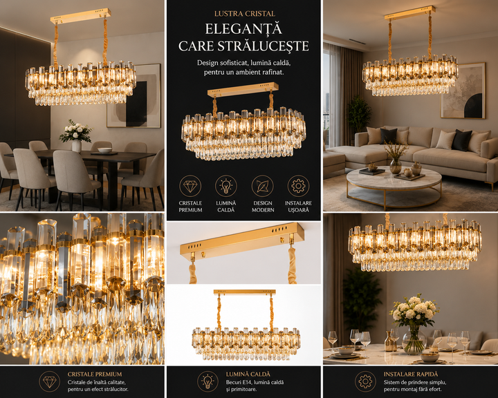 Candelabru cu cristale Ø800 mm, 8xE27, temperatură 2800–6500K – model 9029/800*350