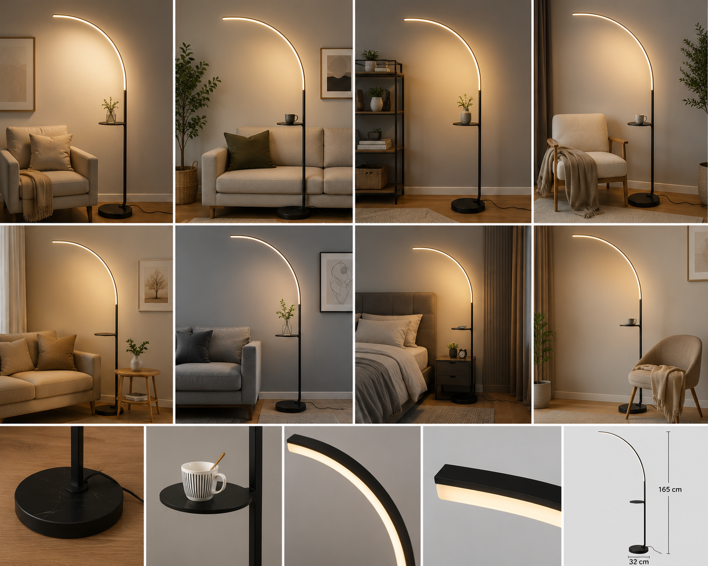 Lampadar LED 166cm 48W Arc Modern cu 3 Tipuri de Lumină și Telecomandă – Model 9234/1