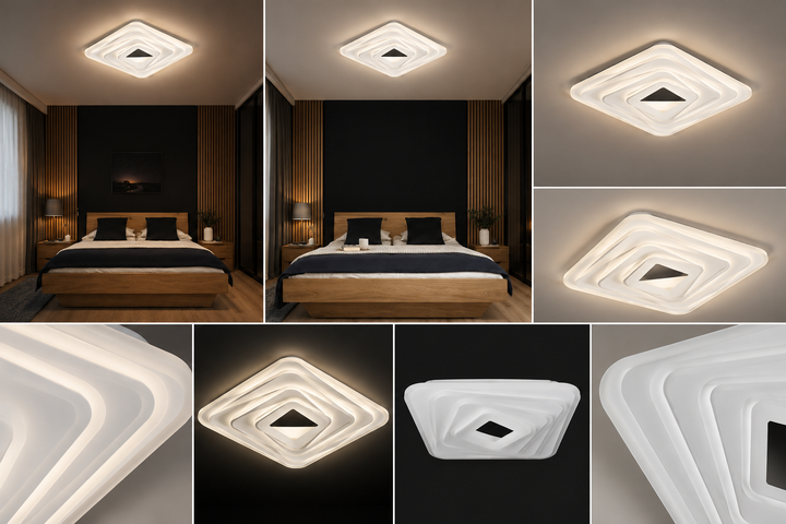 Plafoniera LED 3D Infinity 118W cu Telecomandă, Temperatură Reglabilă 3000K–6500K, Design Modern Pătrat – DZ8-400