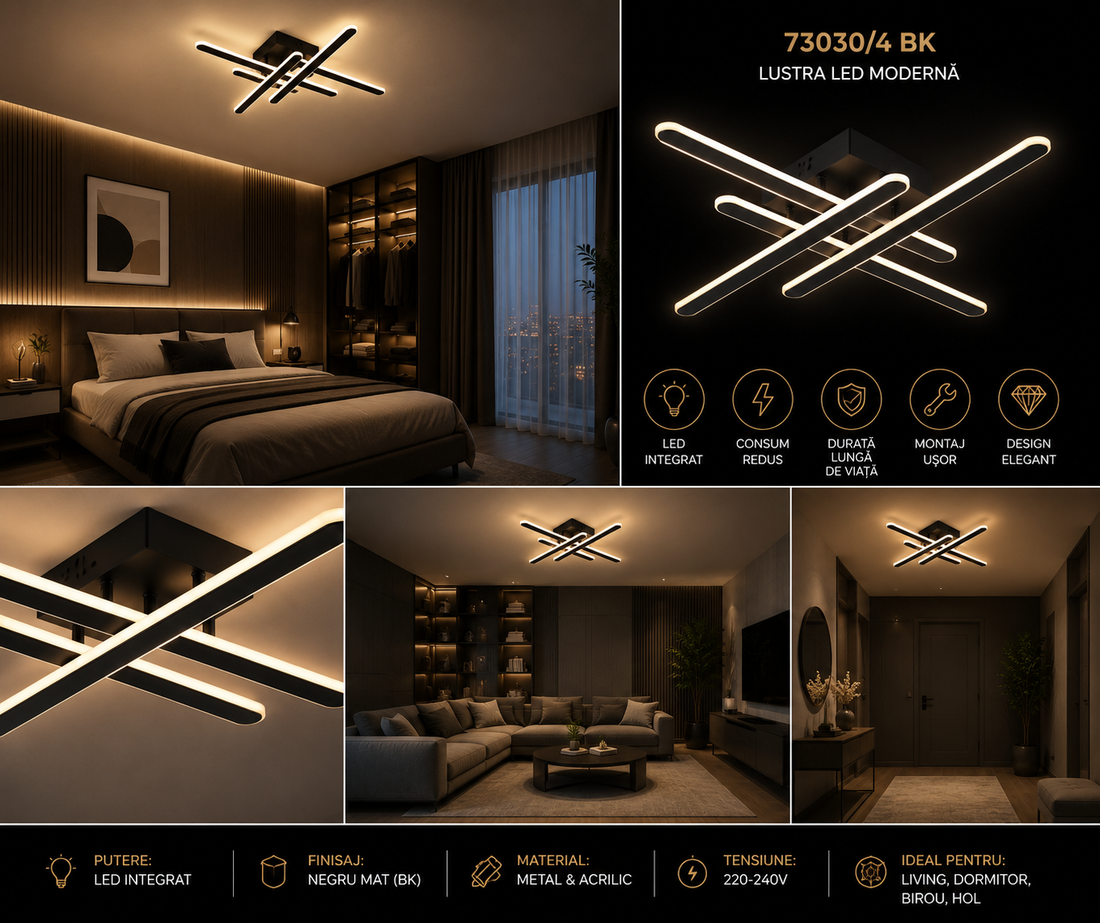 Lustră LED Modernă –  73030/4 BK