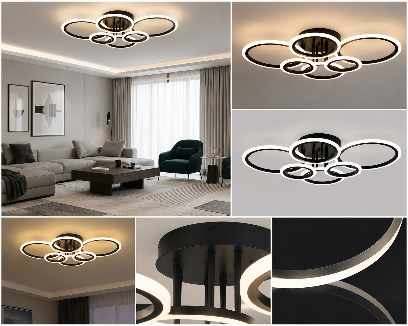 Lustra LED modernă, 112W, lumină reglabilă 3000–6500K, cu telecomandă, 7728/4+2BK