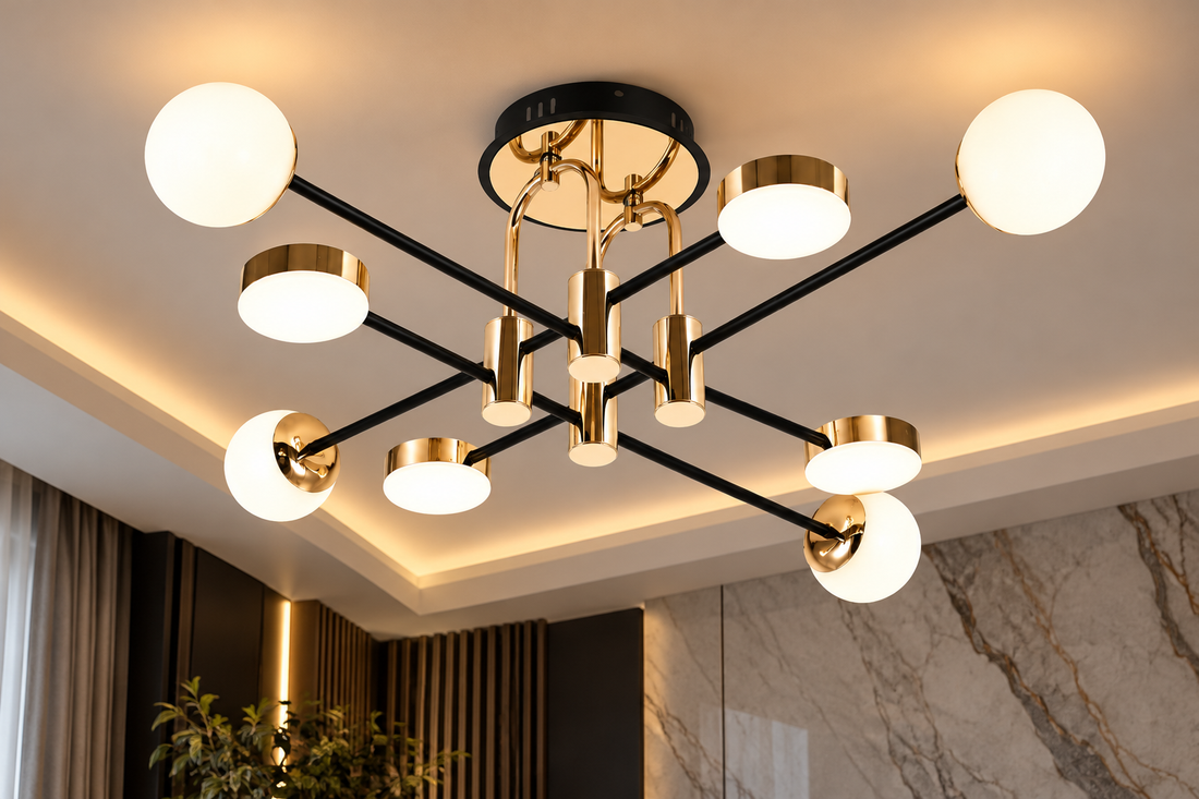 Lustră modernă 73027/8 – Negru cu auriu, design elegant