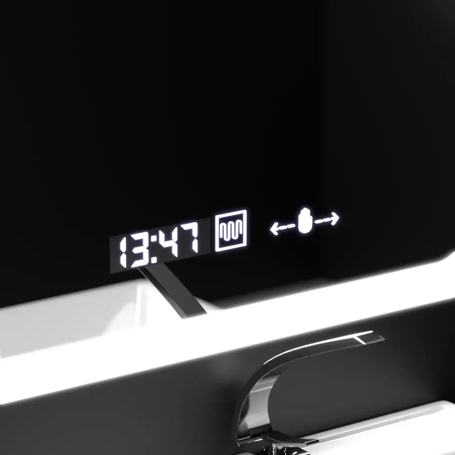 Oglinda LED ovala 80×50 cm cu senzor, dezaburire și ceas digital