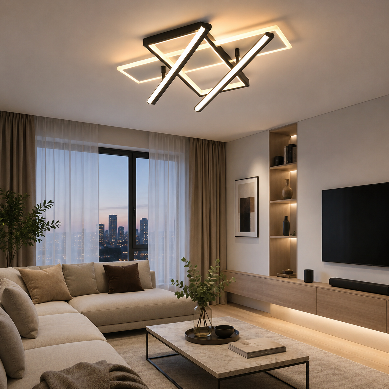 Lustră LED modernă cu telecomandă, 144W, lumină reglabilă 3000–6500K – model 9390/4 WH+BK