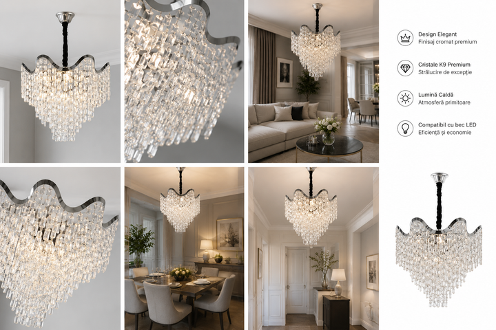 Candelabru elegant cu cristale, Ø450×H420 mm, 7×E27 max 60W, 78006/450 CH