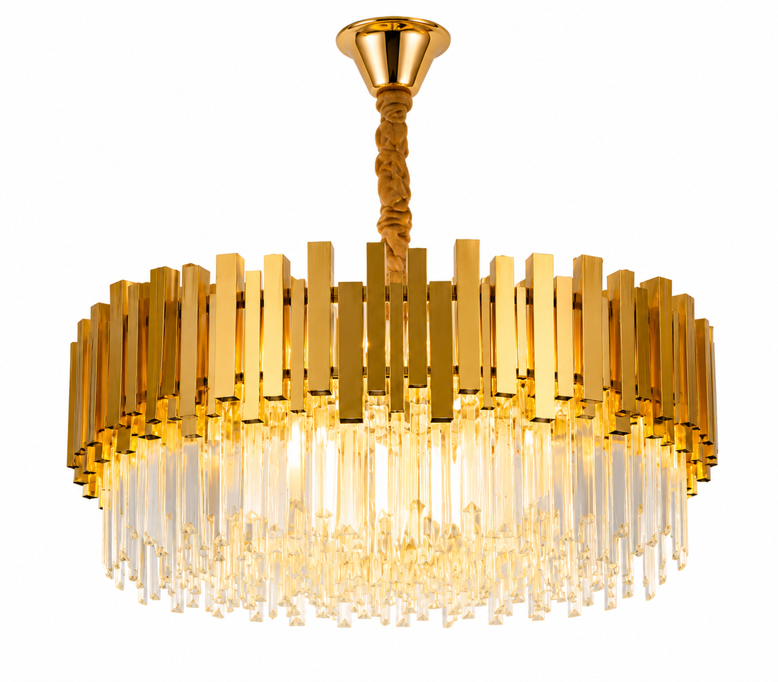 CANDELABRU AURIU CU CRISTALE, 8×E27, Ø50 CM, DESIGN ELEGANT 3211/500FG