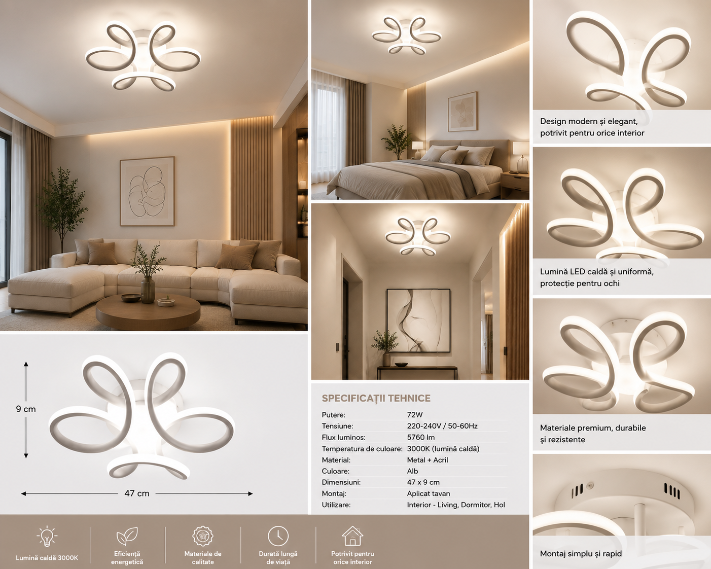 Lustra LED albă 7137/240wh – 56W, 3000K-6500K, design modern rotund