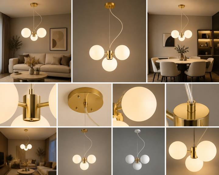Pendul Modern cu 3 Globuri Opal – G9, 300×710 mm, Design Minimalist