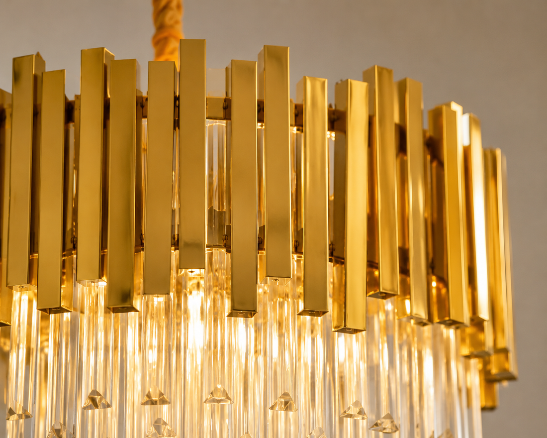 CANDELABRU AURIU CU CRISTALE, 3×E27, Ø30 CM, DESIGN ELEGANT ȘI MODERN 3211/300FG