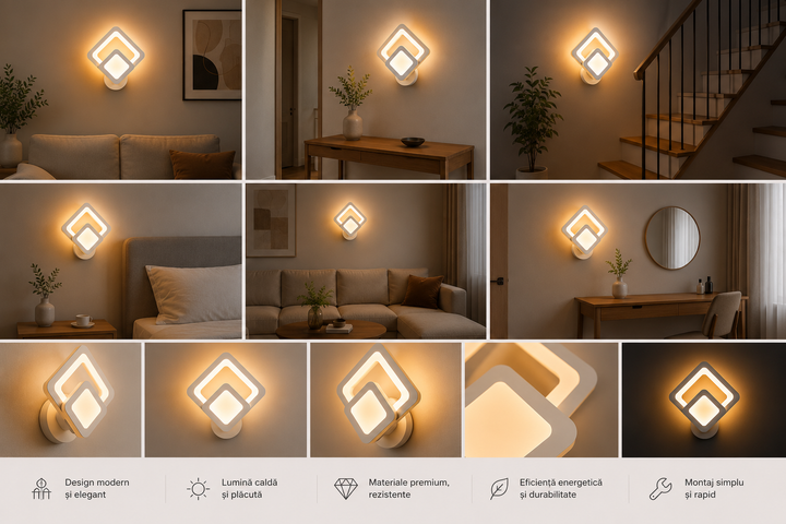 Aplica LED modernă B02, lumină reglabilă 3000–6500K, design geometric elegant