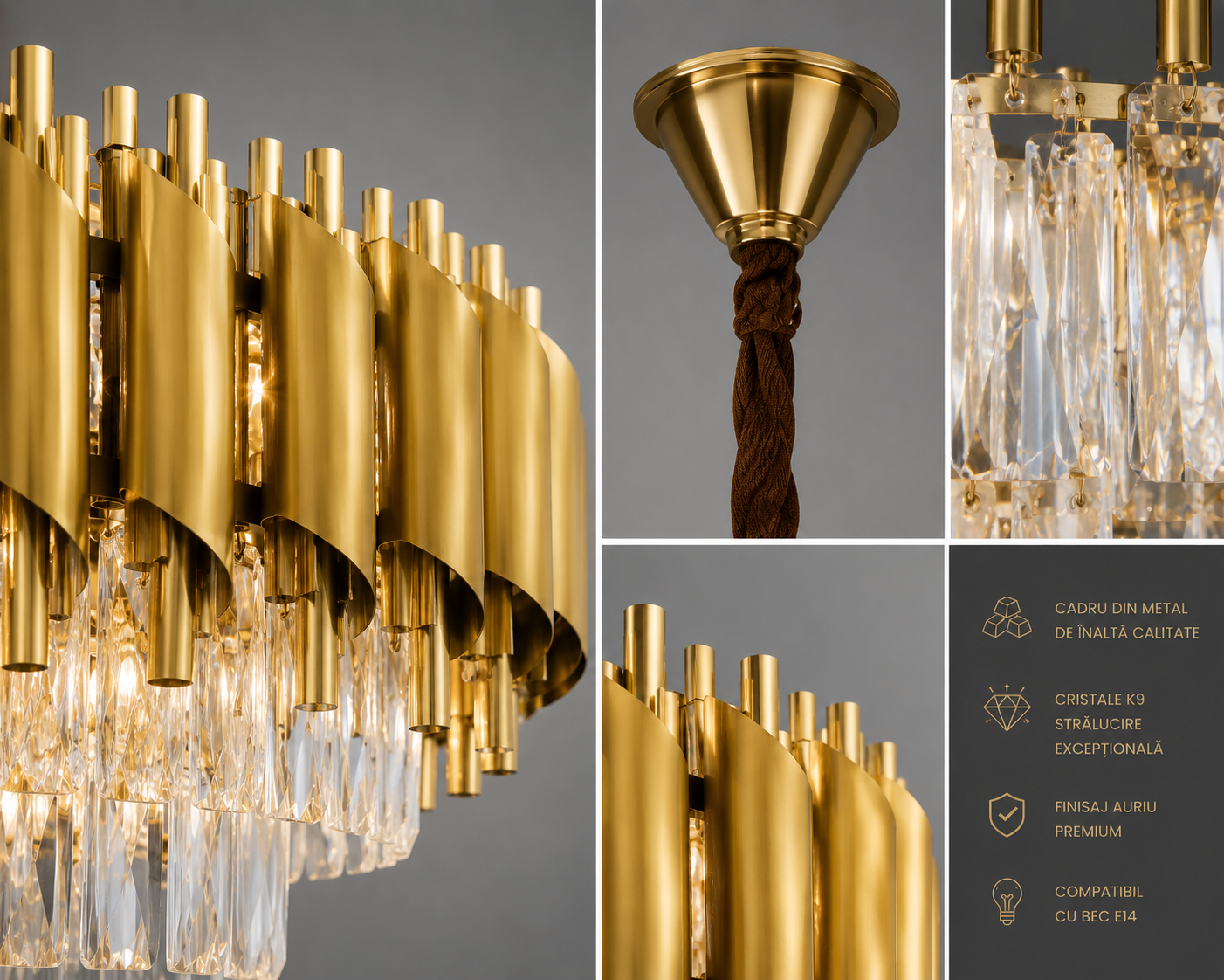 Candelabru, dimensiun 40cm, E27 Aur 4 Becuri Cristale 9001/400FG