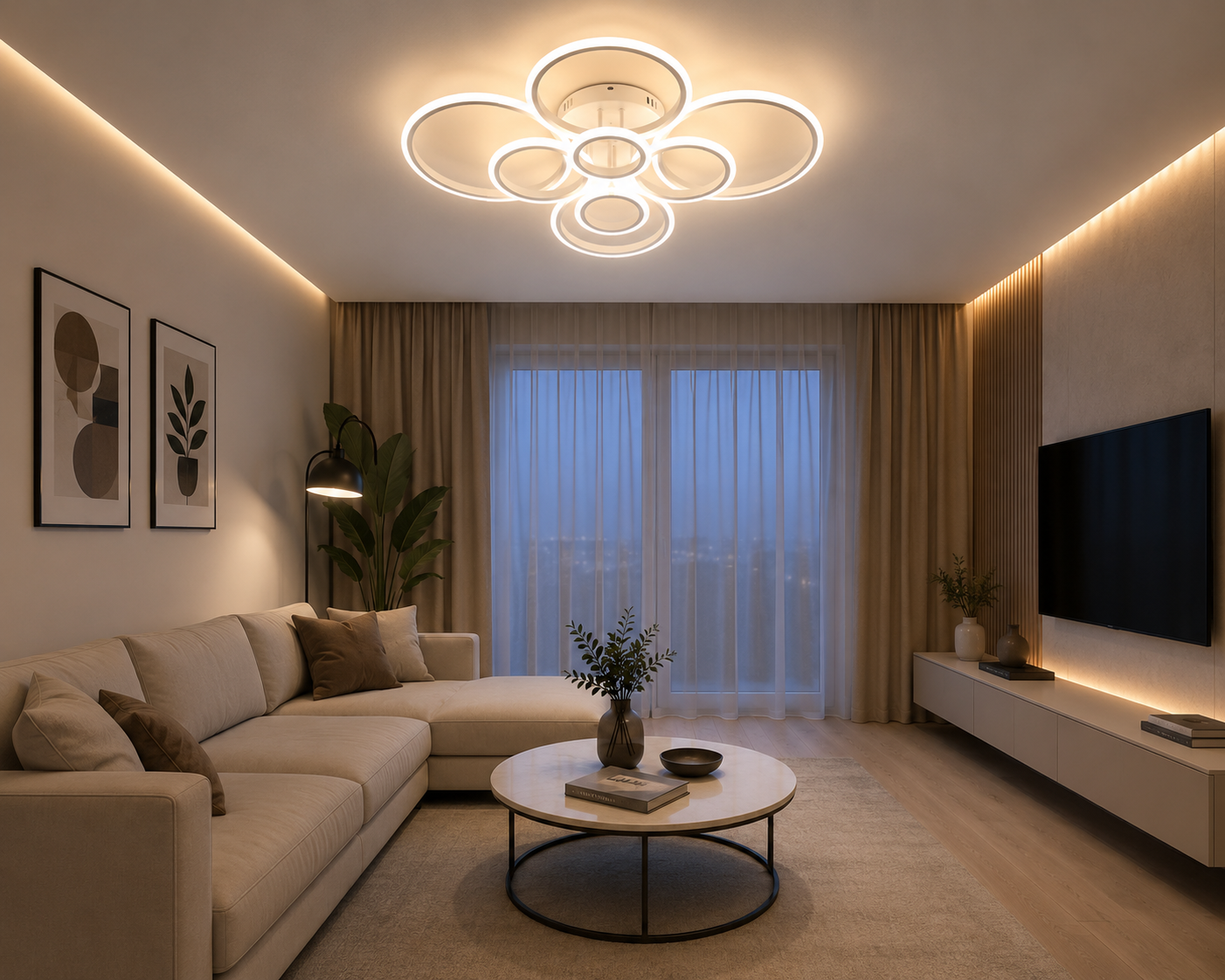 Lustra LED moderna, 180W, lumină reglabilă 3000–6500K, cu telecomanda, 7728/4+4WH