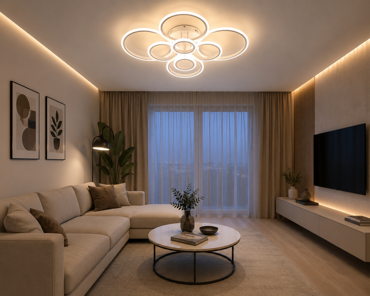 Lustra LED moderna, 180W, lumină reglabilă 3000–6500K, cu telecomanda, 7728/4+4WH