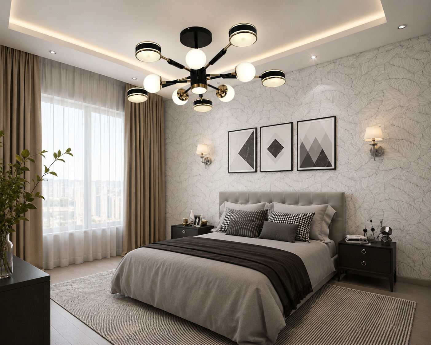 Lustra LED 77108/5+5+1BK, 130W, telecomandă, lumină reglabilă 3000K-6500K