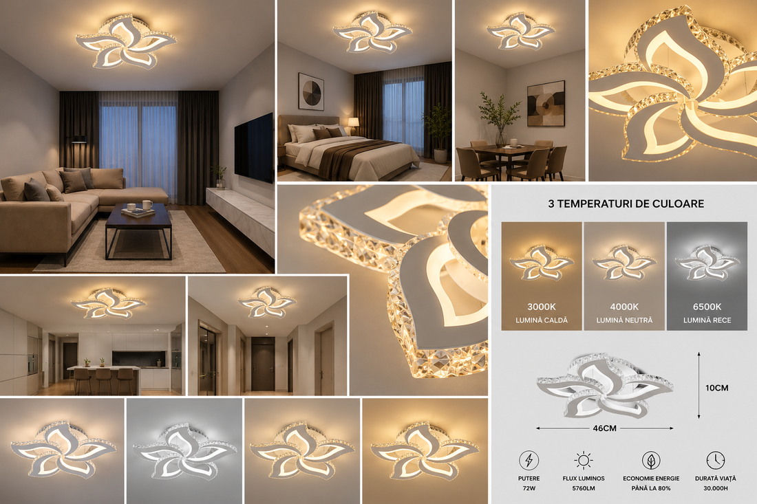 Lustra LED cu telecomanda, Model 7609-5 – Ø630 mm, 120W + RGB, Design Elegant