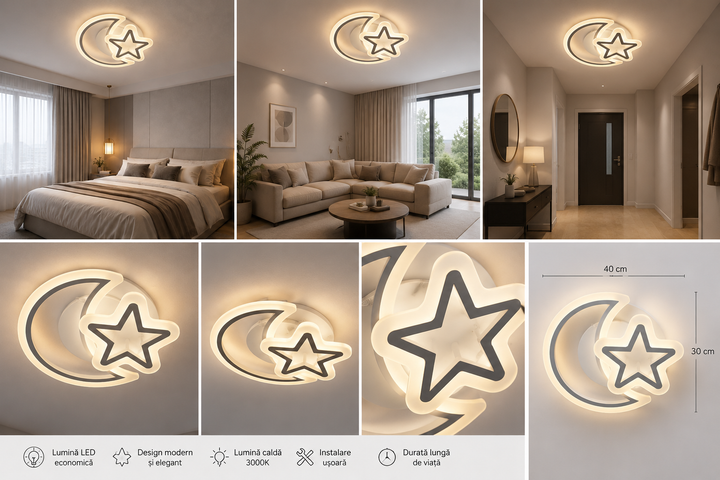 Lustra LED modernă lună & stea 74W, lumină reglabilă – 71391/2WH