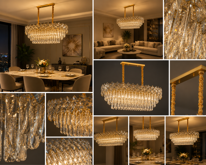 CANDELABRU RECTANGULAR CU CRISTALE 8650/800+300, 8 × 60W