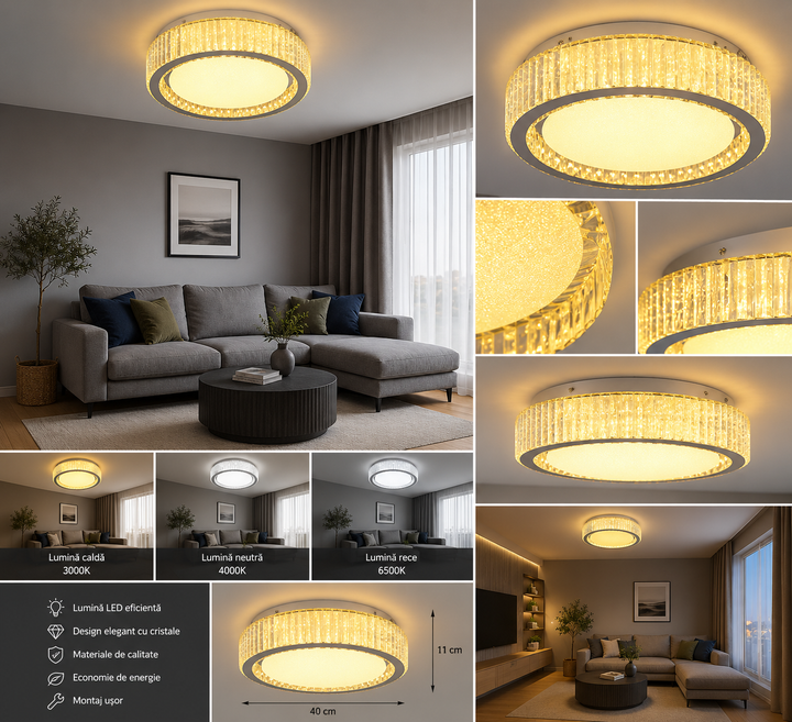 Lustra LED Moderna Ø500 cu Difuzor Cristal si Telecomanda – 200W, 2959-500