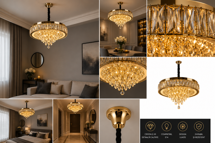 Candelabru LED Ø400 cu Cristale și Telecomanda, Model 2961-400