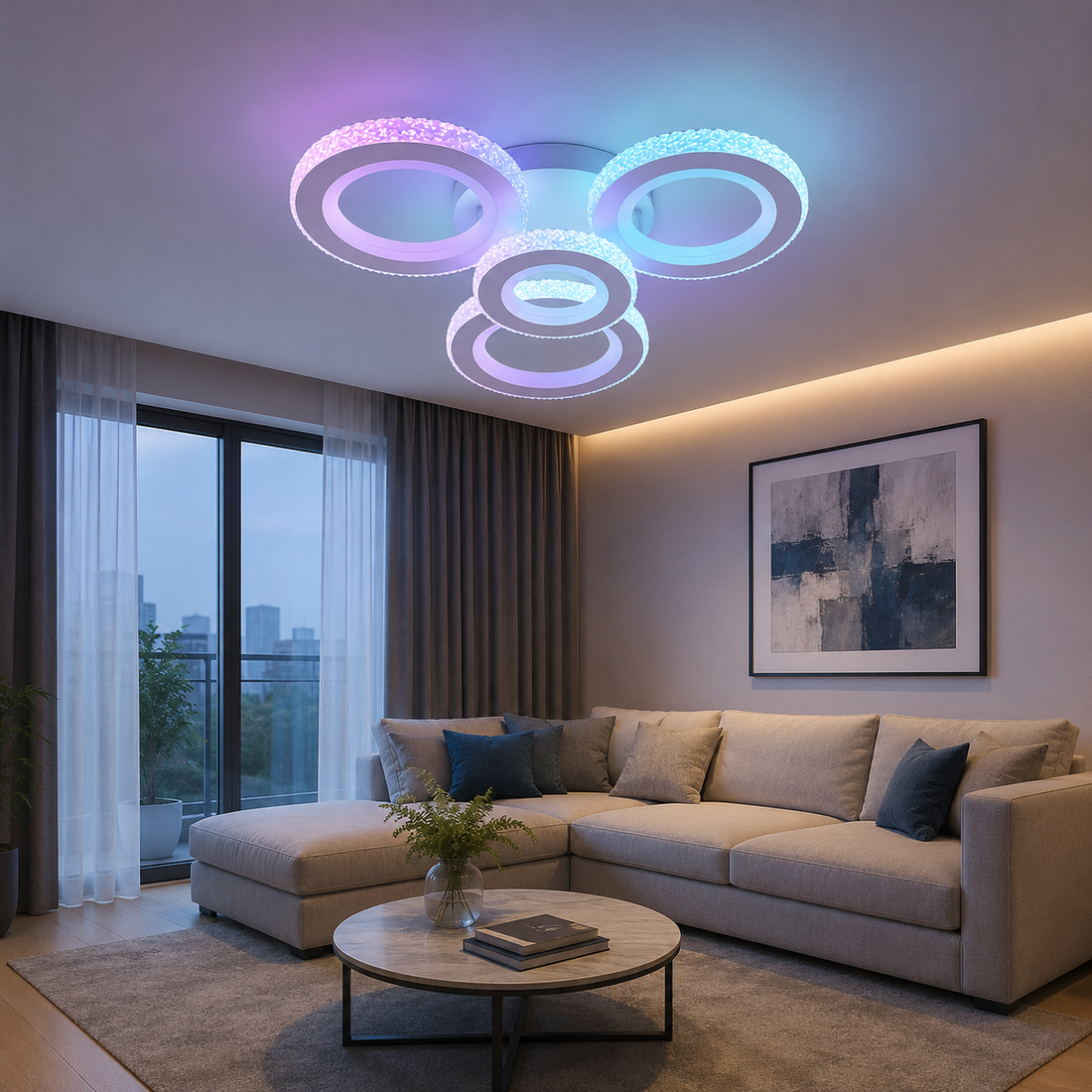 Lustra LED cu design modern si telecomanda, model 26063/3+1C WH