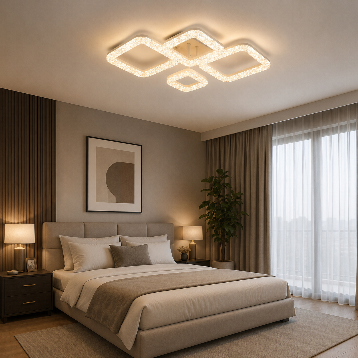 Lustra LED L7276/2+2 albă 120W, 635×420×130 mm, lumină 3000–6500K, cu telecomandă