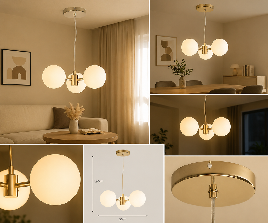 Pendul Modern cu 3 Globuri Opal – G9, 300×710 mm, Design Minimalist