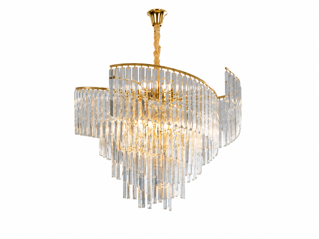 Candelabru Ø560×H510 mm, 10 becuri E27, design grandios cu cristale și structură aurie 98068/600