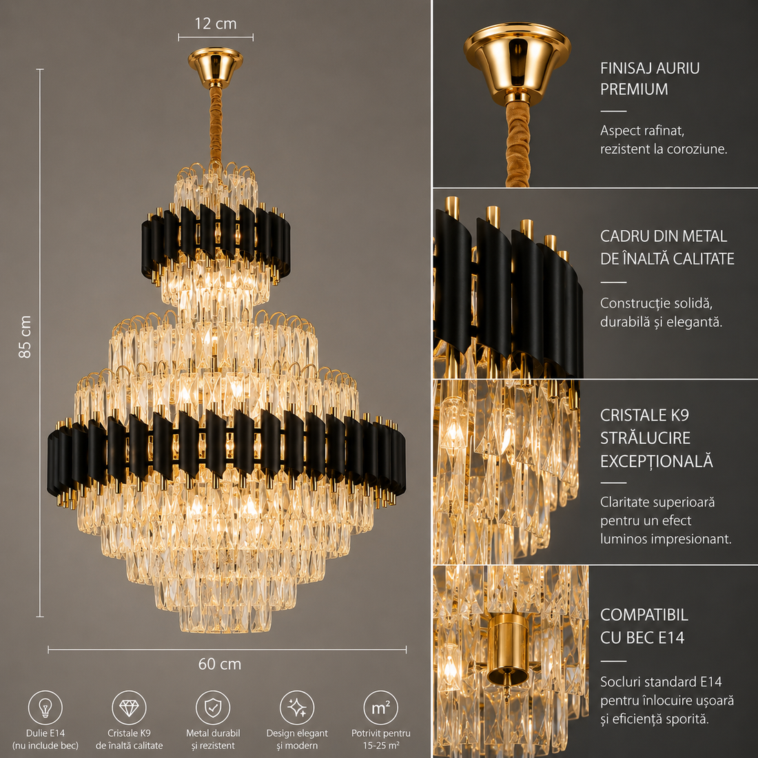 Candelabru elegant, model 9001/600*900FG+BK