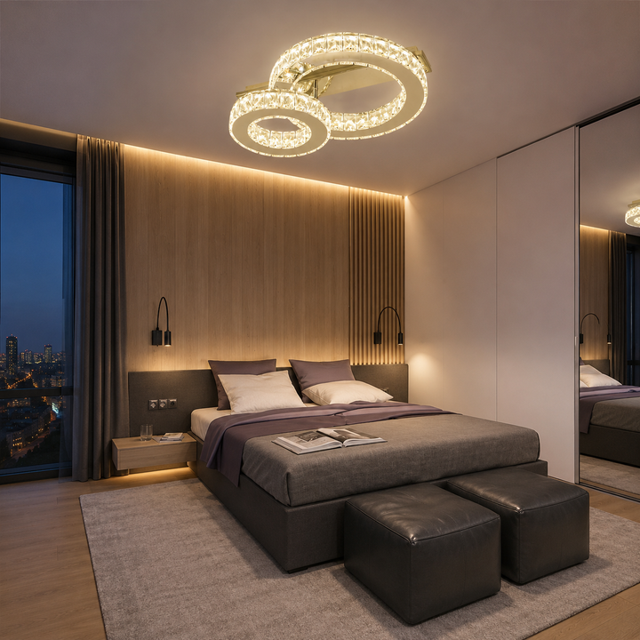 Lustră LED dublă 66W cu cristale și telecomandă, finisaj cromat, 3000–6500K – 78001/1+1A1 CR