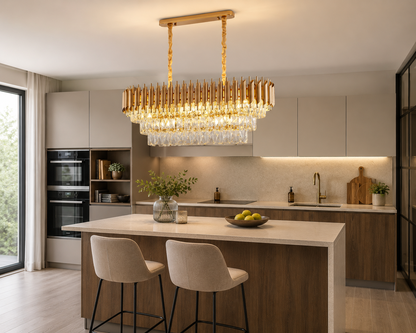 Candelabru, dimensiunea 80cm E27 Auriu Cristale 8 Becuri 9001/800×300FG