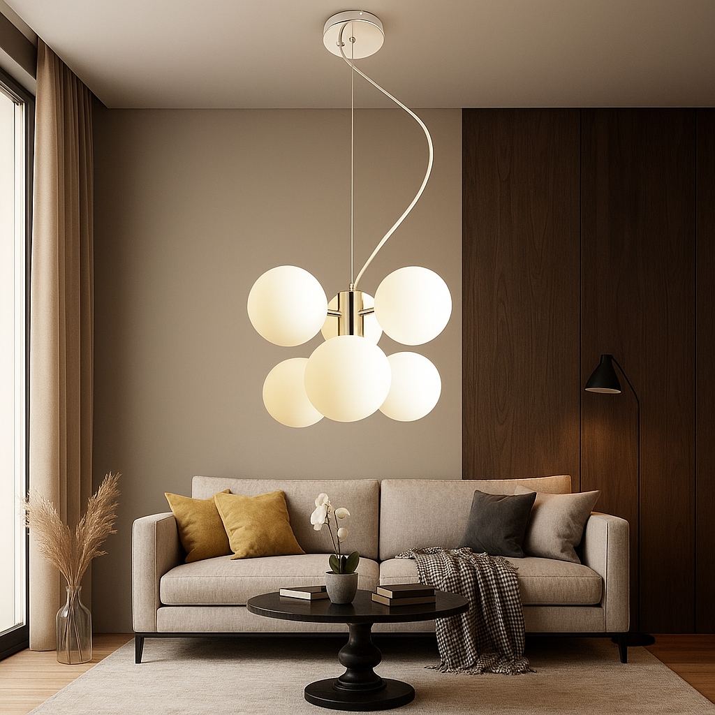 Pendul Modern cu 6 Globuri Opal, G9, 300×730 mm, Iluminare Decorativa