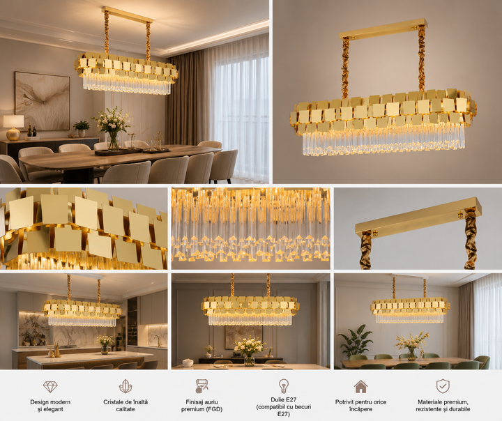 Candelabru Modern cu Cristale și Finisaj Auriu –  5580/800+300 FGD