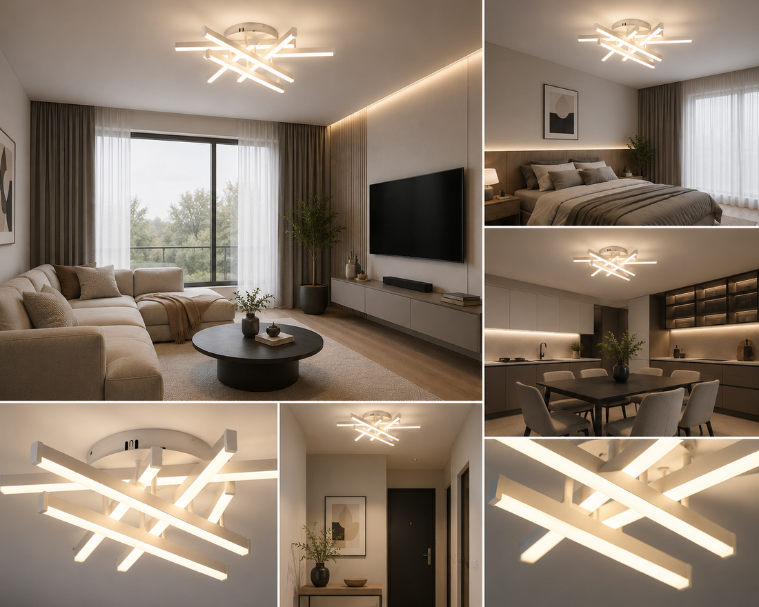 Lustra LED cu telecomandă, 760×760×180 mm, 144W, 3300K–6500K, finisaj alb, 2825/6