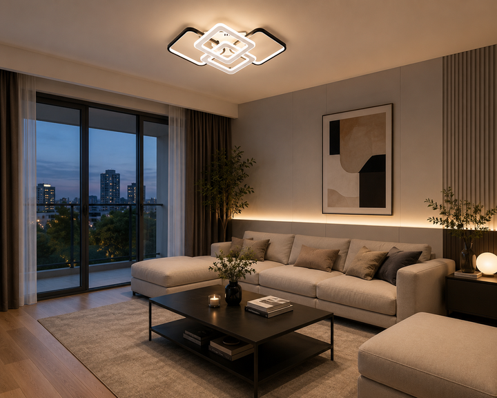 Lustră LED 67cm 164W Modernă cu 3 Tipuri de Lumină și Telecomandă Alb-Negru – Model 9011/S4+1WH+BK