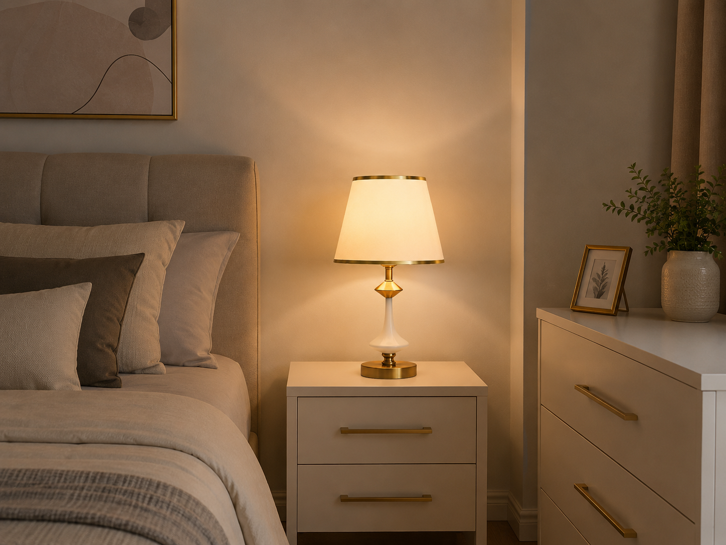 Veioza de Masă Albă cu Accente Aurii, H45 cm – Model 8619, Design Modern și Elegant
