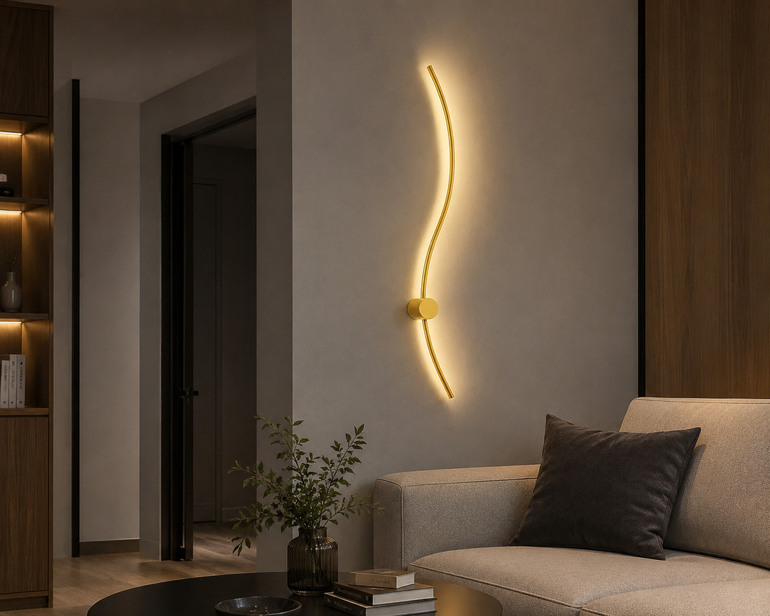 Aplica LED de perete, design ondulat, 38W total, L ≈ 1000 mm, temperatură reglabilă 3000K–6500K, gold – model 59093/1000