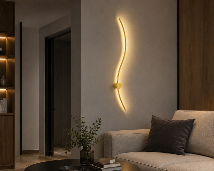 Aplica LED de perete, design ondulat, 38W total, L ≈ 1000 mm, temperatură reglabilă 3000K–6500K, gold – model 59093/1000