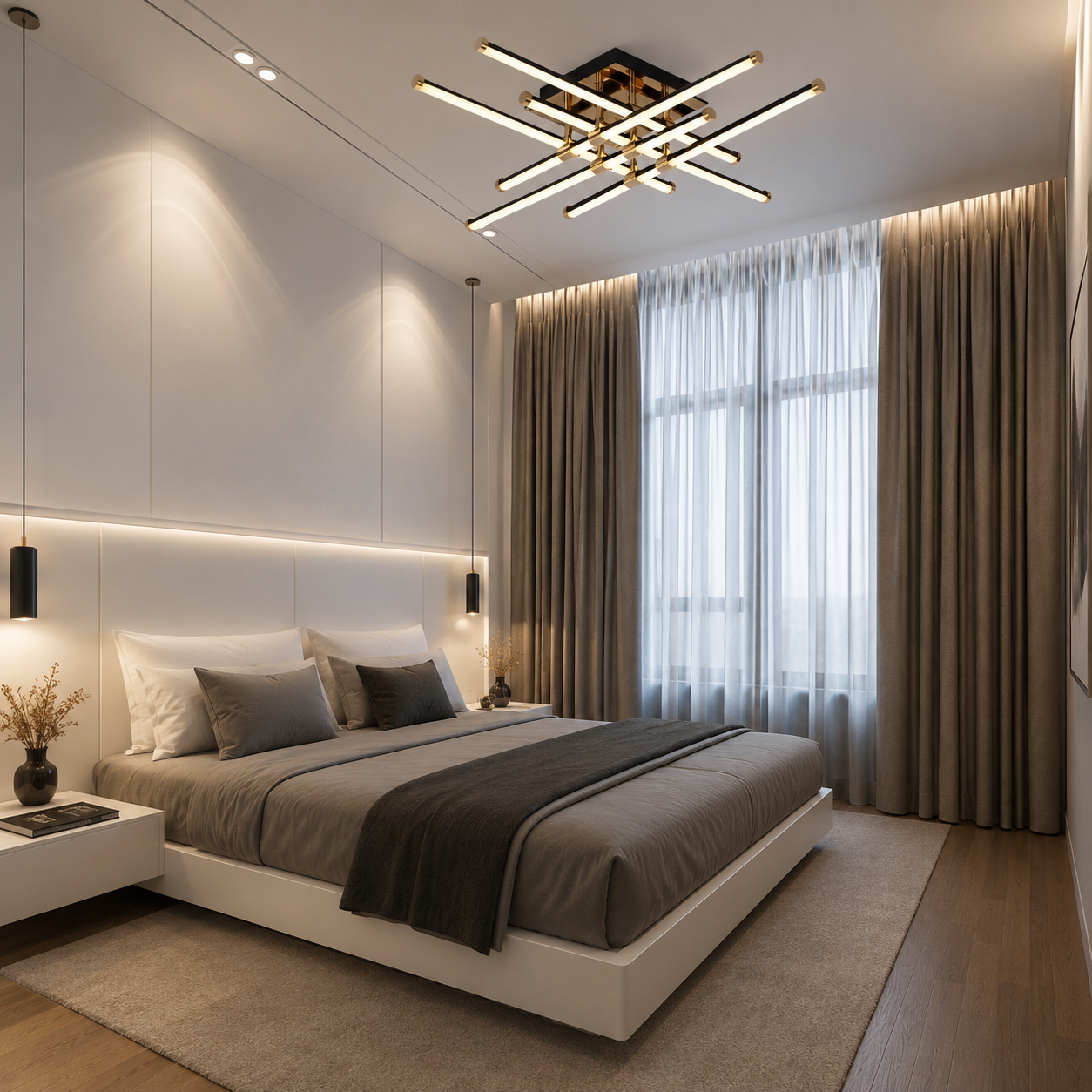 Lustră LED decorativă 9803/6BK, 224W, 600x600x105 mm, lumină reglabilă 3000K–6500K, telecomandă inclusă