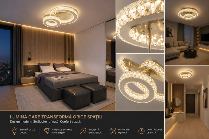 Lustră LED dublă 66W cu cristale și telecomandă, finisaj cromat, 3000–6500K – 78001/1+1A1 CR