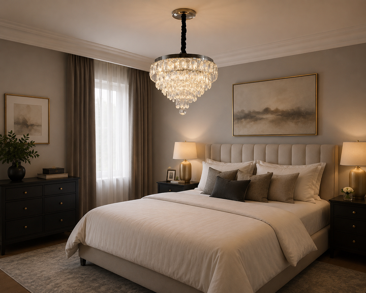 Candelabru LED cu Cristale Ø400 – 80W, cu Telecomandă | Model 2960-400