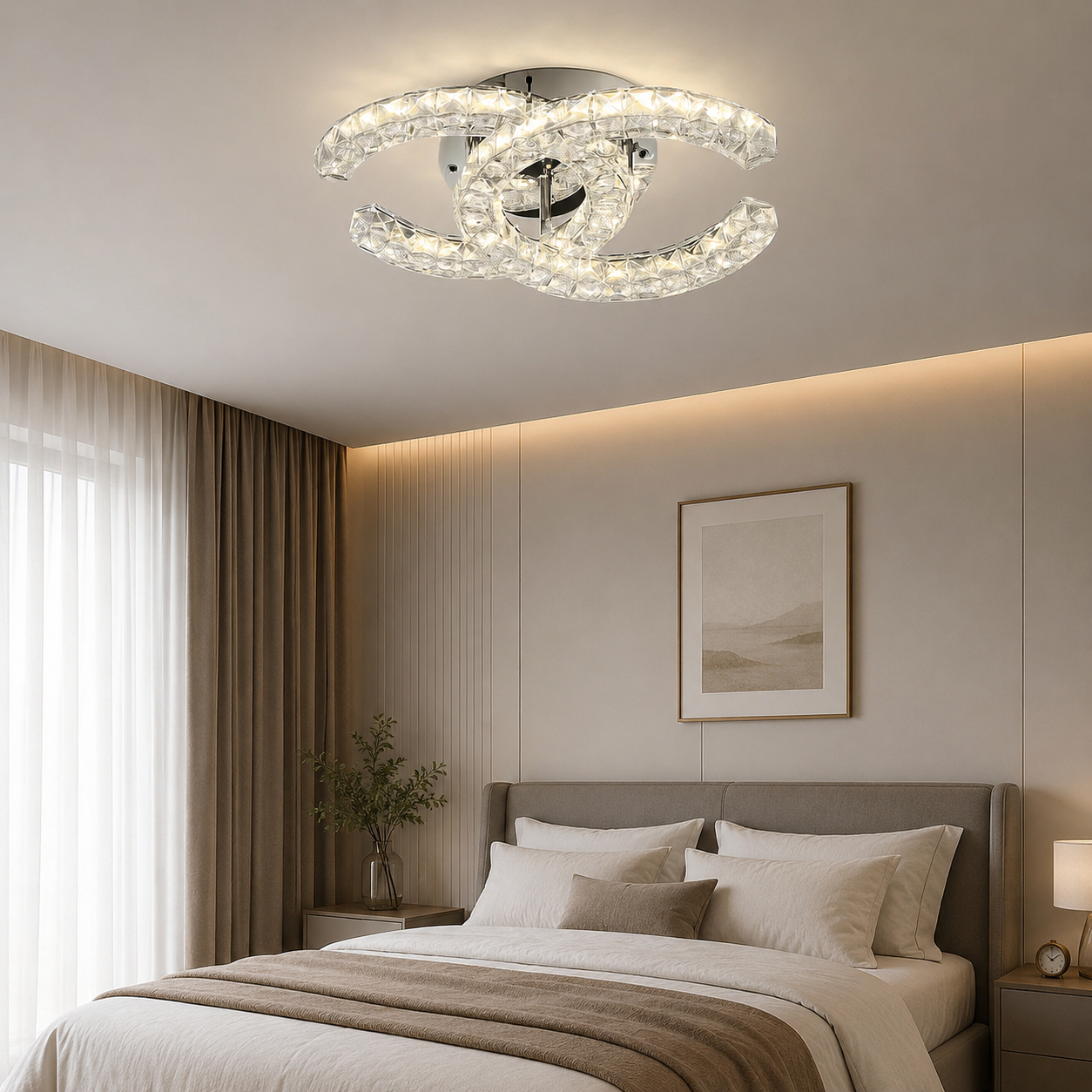 Lustră LED Cristal 56W cu Telecomandă, Temperatură Reglabilă 3000K–6500K, Design Elegant, 450x320xH120 mm – Model SJ034-2